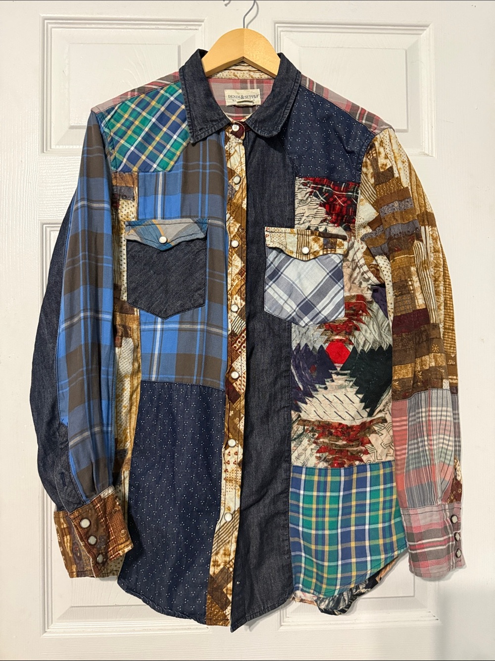 Ralph Lauren Denim & Supply Multicolor Patchwork Western Pearl Snap Shirt Size L